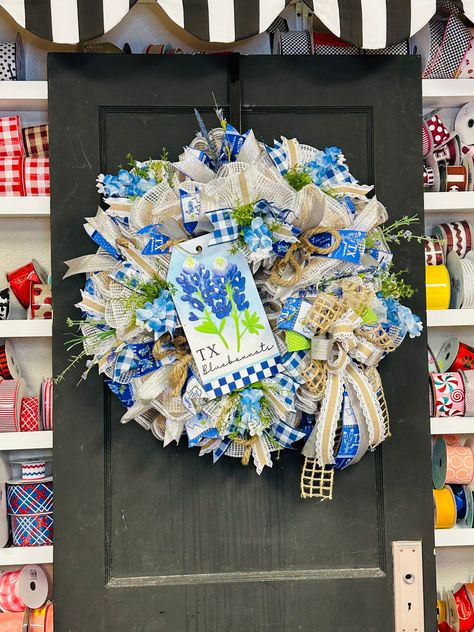 Excited to share this item from my #etsy shop: Texas Bluebonnet Everyday Wreath Texas Wreath Ideas, Bluebonnet Wreath Texas, Texas Longhorn Wreath, Mississippi State Door Wreath, Texas Bluebonnet Fabric, Texas Bluebonnets, Mardi Gras Beads, Blue Bonnets, Everyday Wreath