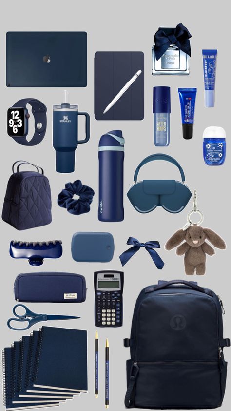 Navy blue school supplies , navy blue backpack , cute jellycat,cute school supplies ,dorm essentials,college school supplies,navy blue aesthetic, clean girl aesthetic,AirPod max,Apple Watch , navy blue stationary,navy blue perfumes Blue School Supplies, College Stationary, Blue Stationary, Navy Blue Aesthetic, Dorm Cleaning, Navy Blue Backpack, Studying Funny, Studying Stationary, Girl School Supplies