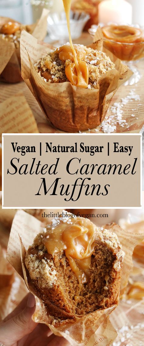 Vegan Diner Food, Salted Caramel Muffins, Healthy Vegan Treats, Vegan Muffins Easy, Vegan Bakery Recipes, Vegan Fall Food, Vegan Recipes Dessert, Vegan Fall Desserts, Vegan Cupcake Recipe