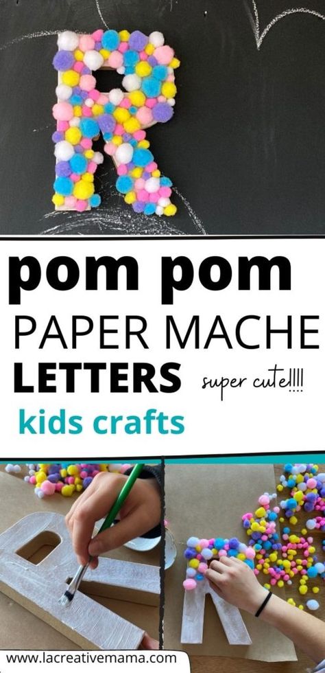 Pom Pom Letters Diy, Spring School Party Ideas, Paper Mache Letters Decorating Ideas, Diy Backdrop Ideas, Pom Pom Paper, Pom Pom Letters, Easy Pom Pom, Ideas For Parties, Pom Wreath