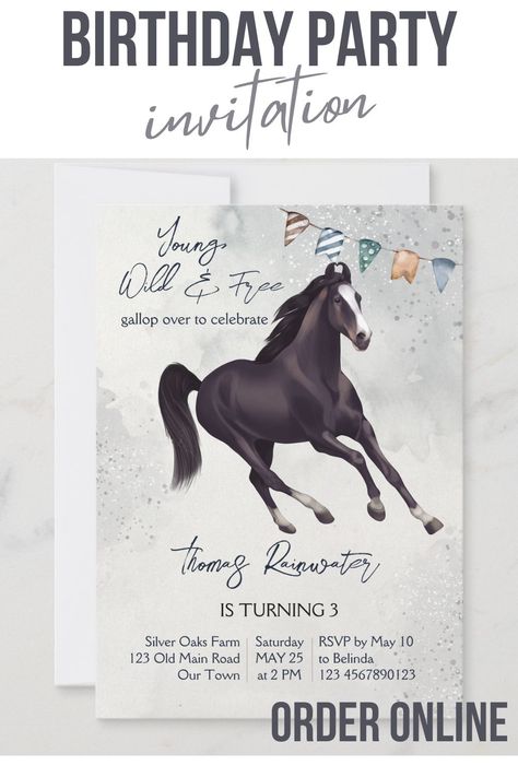 Horse Invitations Birthday, Horse Party Invitations, Cowboy Party Invitations, Horse Invitations, Horse Birthday Invitations, 13th Birthday Invitations, Rodeo Birthday Parties, Rodeo Party, Galloping Horse