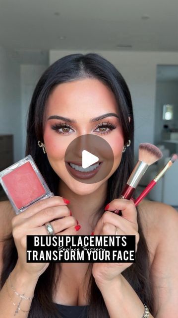 Christen Dominique on Instagram: "Blush surgery with makeup! Blush placement really changes your face shape.  Ib: @muafarhin_   Cream Blush @dominiquecosmetics  Shade: Natural Rose  #blushplacement #makeup #blushhack #makeuptutorial #blush" Cheek Contouring, Blush Only Makeup, Apply Blush Correctly, Blush Tutorial Makeup, Where Does Blush Go On Your Face, Blush Areas Makeup, Rosy Cheeks Makeup, Mexican Makeup Look Natural, Blush On Round Face How To Apply