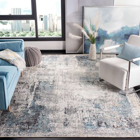 Safavieh DRM422F Grey / Blue - DRM422F Living Room Area, Low Pile Carpet, Chic Rug, Floor Art, Navy Area Rug, Living Room Area Rugs, Abstract Rug, Neutral Rugs, Blue Abstract