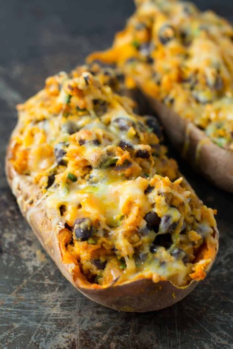 Vegetarian Mexican Stuffed Sweet Potatoes Recipe - gluten free Stuffed Sweet Potato Recipes, Vegetarian Sweet Potato Recipes, Mexican Stuffed Sweet Potatoes, Potato Entree, Mexican Sweet Potato, Sweet Potato Vegetarian, Mexican Sweet Potatoes, Stuffed Sweet Potato, Sweet Potato Recipes Healthy