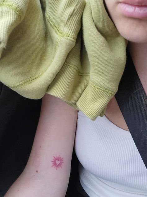 Cute Tiny Heart Tattoos, Small Heart Neck Tattoo, Heart Shaped Flower Tattoo, Hole In Heart Tattoo, Heart Themed Tattoos, Heart Tattoo Cover Up, Heart On Wrist Tattoo, Heart Sun Tattoo, Outline Heart Tattoo