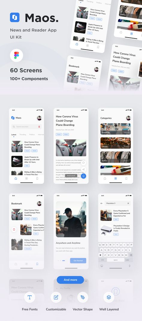 Maos is a food delivery app UI Kit with a clean and sleek style contains 60 high-quality screens and 100+ components for iOS with iPhone X screen size (375px X 812px) ready to use and ready to kickstart your design process.  Maos UI kit is only compatible with Figma, with well layered and organized, responsive resize, and with free fonts family from Google Fonts. Delivery App Ui, App Home Screen, Ad App, Card Ui, Android Design, Food Delivery App, Mobile App Design Inspiration, Ux Mobile, Mobile News