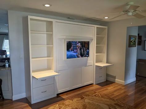 Shaker Panel Murphy Wall Bed with Shelf Leg, Side Cabinets, TV Frame, Snack Trays - Clearwater, FL Patch Bed With Shelf, Murphy Wall Bed, Drop Down Desk, Snack Trays, Murphy Wall Beds, Wall Beds, Plywood Siding, Light Sofa, Bed Parts