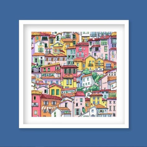 🌟 Hey Stitching Buddies! 🌈 Check out my newest cross stitch pattern - it’s a Vibrant Cityscape and it’s absolutely bursting with colors! Ever wanted to stitch something that captures the bustling vibes and colorful buildings of a lively town? This is your chance! This pattern is a little treasure trove of details, perfect for anyone who loves a good stitching challenge. 🎨 📏 Pattern Deets: Size: 250 x 250 stitches Best worked on 14 count Aida We’re talking lots of DMC colors! Let’s bring s... Architecture Embroidery, Village Architecture, Modern Village, Art Deco Houses, Colourful Buildings, Vintage Crafts, Traditional Crafts, Christmas Cross Stitch, Pattern Blocks