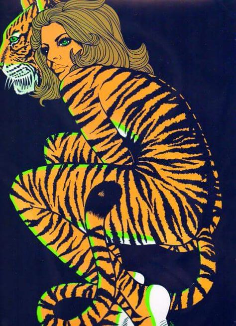 Tiger Lady, Blacklight Posters, Velvet Painting, Black Light Posters, Illustration Photo, Pulp Art, A Tiger, Ex Libris, Woodstock