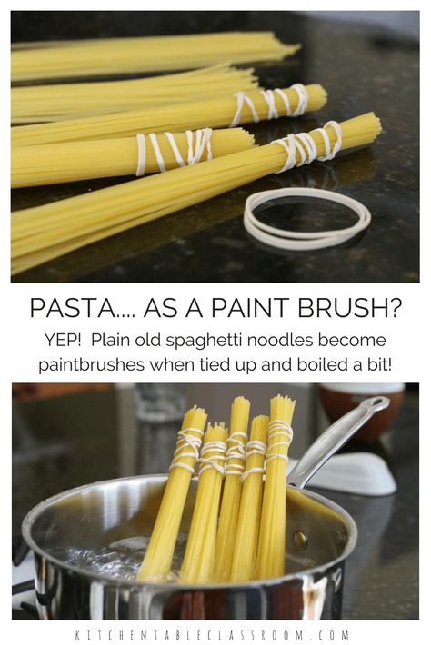 Spaghetti Paintbrushes- Process Painting Fun - The Kitchen Table Classroom Process Painting, Painting Table, Camping Crafts, Art Brushes, Process Art, Art Tools, Preschool Art, Painting Tools, Mark Making