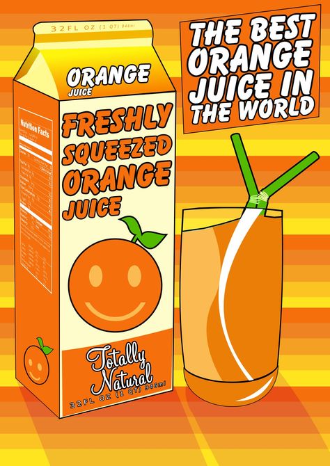 Art Packaging Design, Orange Graphic Design, Art Packaging, Orange Graphic, Pop Illustration, Pop Design, Art Pop, Orange Juice, Design Digital