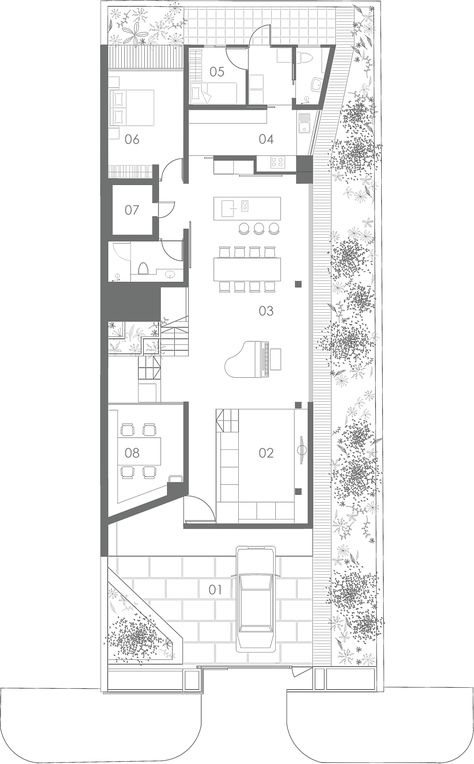 Image 10 of 15 from gallery of Terrace House / Formwerkz Architects. First Floor Plan Formwerkz Architects, Terrace Architecture, Terrace House Design, Narrow House Plans, Terrace Floor, House Plans With Photos, Outdoor Space Design, Bathroom Floor Plans, Architectural Floor Plans