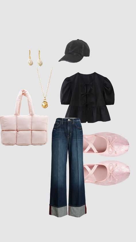 #puffbag #outfit #outfitinspo #pink #flats #balletcore #plazaprincess Pink Ballerina Flats Outfit, Ballet Core Outfits Casual, Ballet Outfit Aesthetic, Pink Ballet Flats Outfit, Pink Flats Outfit, Casual Flats Outfit, Ballerina Flats Outfit, Aesthetics Clothes, Balletcore Aesthetic