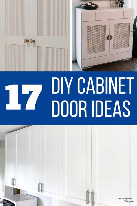 Want to make your own cabinet doors, but don't know where to start? Check out these easy DIY cabinet door ideas in a huge range of styles! Kitchen Cabinet Door Insert Ideas, Diy Cupboard Doors Ideas, Covering Cabinet Doors, Easy Diy Kitchen Cabinet Makeover, Cabinet Door Inserts Diy, Update Cupboard Doors, Laundry Cabinet Doors, Cupboard Door Styles, Cheap Kitchen Cabinet Doors