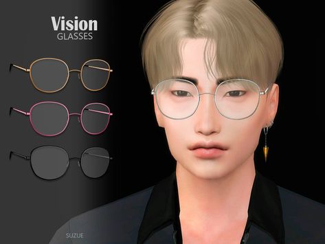 Suzue's Vision Glasses Circle Glasses Men, Wire Frame Glasses, Circular Glasses, Makeup Glasses, Glasses Outfit, Circle Glasses, Sims 4 Cc Eyes, Nerd Glasses, Sims 4 Cc Makeup