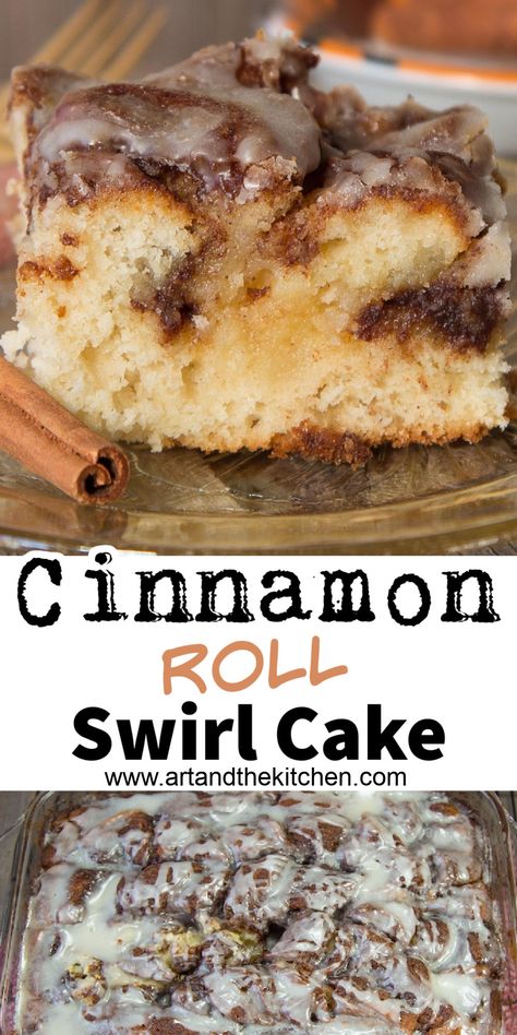 Cinnamon Bun Coffee Cake, Cinnamon Bun Cake In The Oven, Cinnamon Roll Swirl Coffee Cake, Gooey Coffee Cake, Cinnamon Roll Swirl Cake, Cinnamon Bun Desserts, Homemade Cinnamon Swirl Bagels, Cinna Bun Cake, Easy Cinnamon Roll Cake With Box Cake