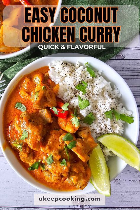 Looking for a quick and flavorful dinner? This Easy Coconut Chicken Curry is a game-changer! It’s healthy, spicy, and creamy, made in just one pot and ready in 30 minutes—perfect for busy weeknights. With tender chicken simmered in a rich coconut milk sauce and a hint of heat, this dish is packed with bold flavors everyone will love. Serve it over rice or with naan for a complete meal that’s simple, satisfying, and full of wholesome ingredients. A must-try for curry lovers! Easy Coconut Chicken, Chicken Curry With Coconut Milk, Thai Coconut Curry Chicken, Quick Chicken Curry, Coconut Milk Sauce, Creamy Coconut Chicken, Chicken Curry Recipe Easy, Curry With Coconut Milk, Coconut Chicken Curry