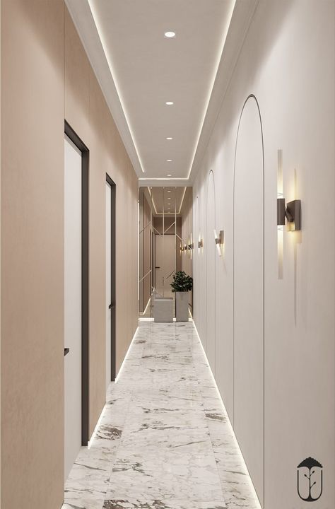 Corridors Design Home, Gallery Corridor, Art Deco Style Interior, Gypsum Ceiling Design, Corridor Design, Gypsum Ceiling, Corridor Lighting, Clinic Interior, House Ceiling Design