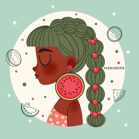 Braids • jewelry • watermelon #portraitparty #funwithfaces #portrait #characterdesign #colorfulsquares #mycreativebiz #fldreamyportraits #artistsoninstagram #artistofinstagram #illustration #ladieswhodesign #womanwithpencils Braids Jewelry, Watermelon Illustration, Watermelon Girl, Watermelon Slice, Braid Jewelry, Watermelon Slices, Crochet Amigurumi Free Patterns, Crochet Amigurumi Free, Portrait Illustration