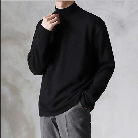 Men's Turtleneck Velvet Sweater, Stand Neck, Oversized Turtleneck, Bottoming Shirt, High Neck Long Sleeve, Loose Sweater, Tops Fall, Casual Wardrobe, High Collar