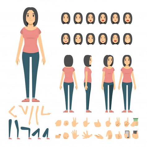 Casual woman character set Premium Vector Electronics Illustration, Vector Illustration Character, Human Vector, Cover Design Inspiration, Character Reference Sheet, Woman Character, Character Rigging, Vector Animation, Illustration Art Design