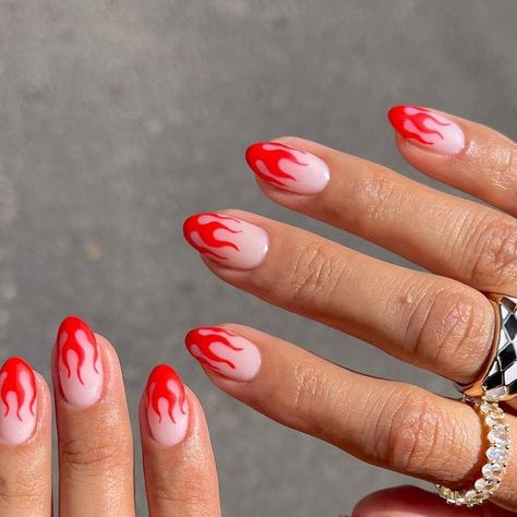 KARIN • NAIL ARTIST on Instagram Flame Nails, Flame Nail Art, Red Flames, Happy Nails, Casual Nails, Short Square Acrylic Nails, Matte Red, Nails Desing, Dipped Nails