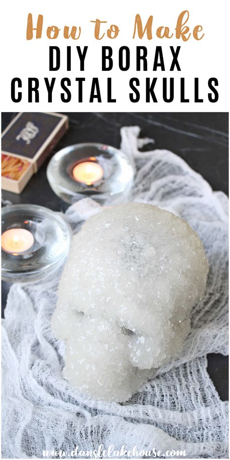 DIY Borax Crystal Skull Tutorial Diy Crystal Skeleton Hand, Borax Crystal Halloween, Borax Crystals Diy Halloween, How To Make Borax Crystals, Borax Crystals Diy Skull, Borax Crafts, Borax Crystals Diy, Skull Tutorial, Skull Crystals