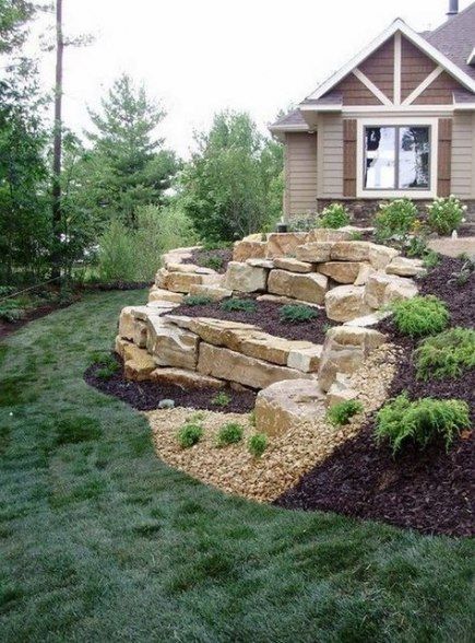 Boulder Retaining Wall, Hillside Landscape, Rock Retaining Wall, Retaining Wall Ideas, Sloped Backyard Landscaping, Large Backyard Landscaping, Sloped Yard, Rock Walls, Landscaping Retaining Walls