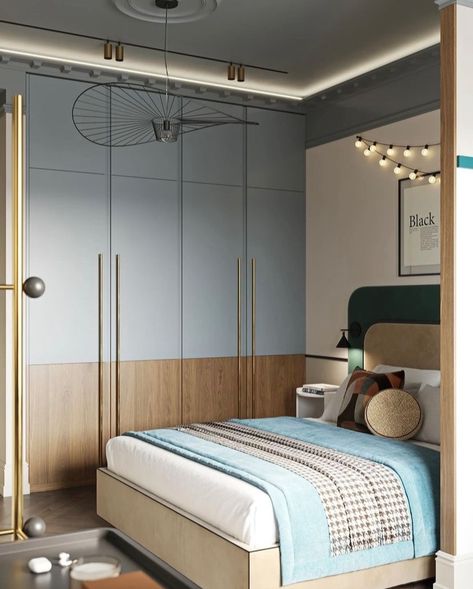 Guest Bedroom Wardrobe Design, Wardrobe Shutters Design, Shutter Wardrobe Designs, Jaipur Bedroom, Wardrobe With Wallpaper, Openable Wardrobe Shutter Design, Laminate Wardrobe Design, Laminate Wardrobe, Wardrobe Shutter Design