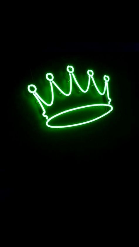 Green Neon, Crown, Neon, Wall, Green, Black