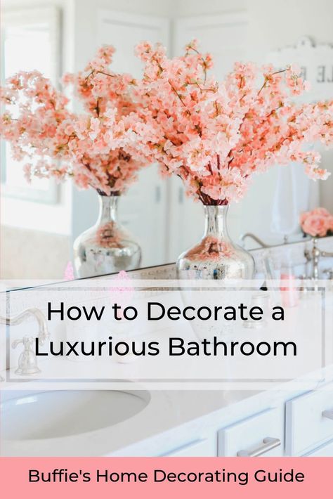 Glam Bathroom Ideas Luxury, Glamorous Bathroom Ideas, Decorating Around Bathtub, Bathroom Flower Decor, Glam Bathroom Ideas, Bathroom Counter Decor Ideas, Bathroom Flowers, Glamorous Bathroom, Elegant Bathroom Decor