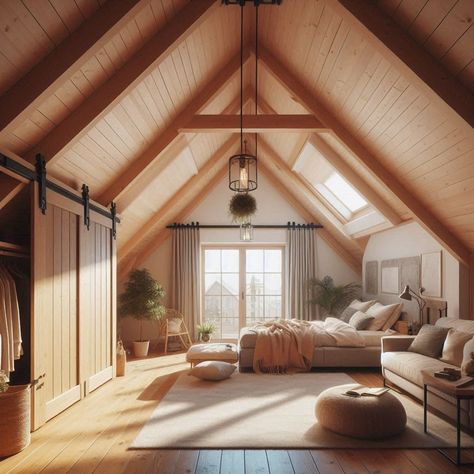 Attic Bedroom Bungalow Attic Bedroom Master Suite, Bedroom In Attic, Attic Room Ideas Cozy Spaces, Attic Floor Plan, Living Room Attic, Converted Attic Space, Attic Ceiling, Creative Bedroom Ideas, Attic Master Suite