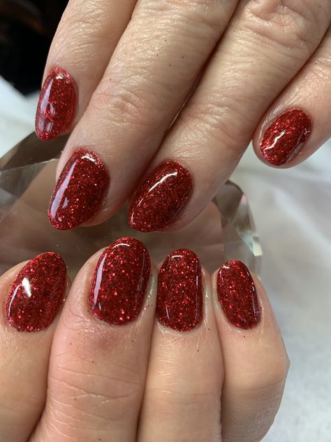 Glitter Red Almond Nails, Red Sparkle Gel Nails, Red Glitter Manicure, Shimmer Red Nails, Red Glitter Dip Powder Nails, Short Red Glitter Nails, Christmas Nails Red Sparkle, Sparkly Red Christmas Nails, Sparkly Red Nails Acrylic