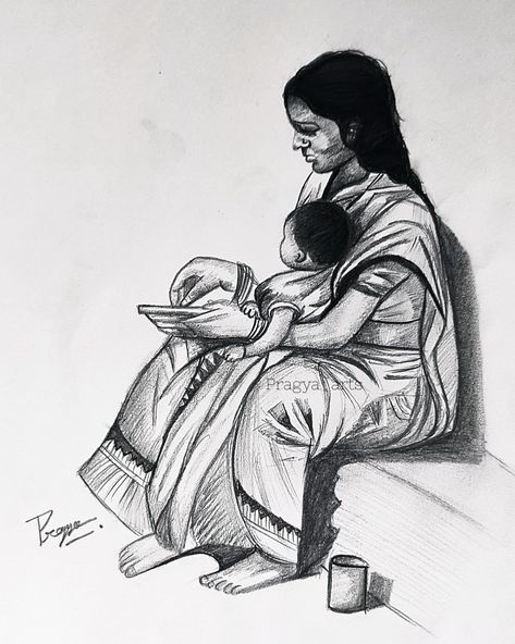 Pencil sketch by Pragya Arts Mother And Child Drawing, Bigger Buttocks Workout Exercises, Child Drawing, Drawing Lessons For Kids, Madhubani Painting, Art Diary, Charcoal Drawing, Drawing Lessons, Mother And Child