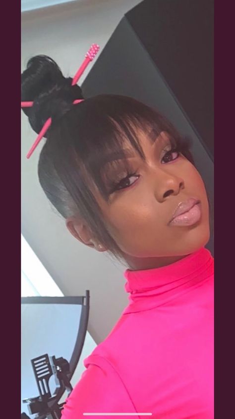 Lace Front Wigs Two Ponytails, Fringe Hairstyles For Black Women, Braided Ponytail With Bangs, Ponytail With Bangs For Black Women, High Bun Hairstyles For Black Women, Crochet Ponytail, Bday Hair, Relaxed Hairstyles, Finger Wave