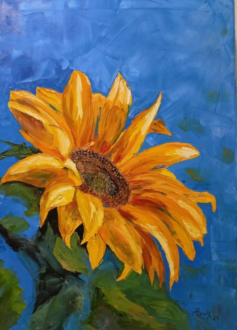 Flower Painting Colorful, Sun Flowers Paintings, Sunflower Oil Pastel, Sunflower Art Drawing, Sunflower Rock Painting, Sunflower Painting Easy, Easy Sunflower Painting, Sunflower Painting Acrylic, How To Paint Sunflowers