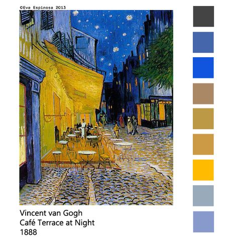 Vincent Van Gogh Color Palette, Van Gogh Colour Palette, Van Gogh Color Palette, Starry Night Color Palette, Van Gogh Palette, Cdp Background, Color Theory Painting, Color Wheel Projects, Flat Color Palette