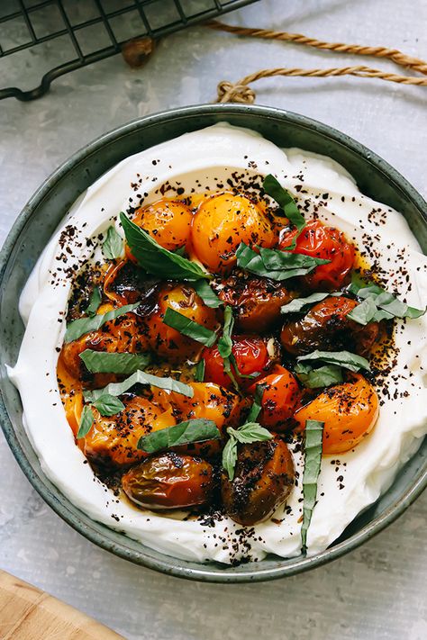 Summer Appetizers Easy, Ottolenghi Recipes, Spicy Tomato Sauce, Roasted Cherry, Roasted Cherry Tomatoes, Summer Appetizer, Summer Food, Roasted Tomatoes, Eating Well