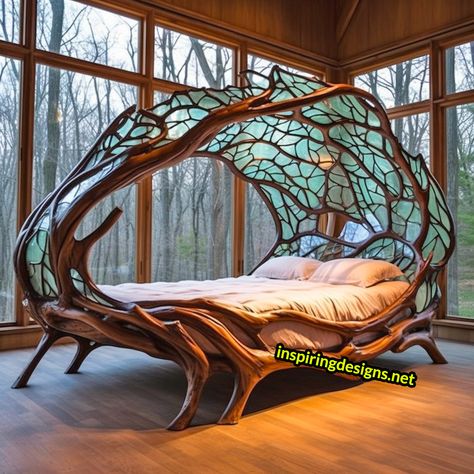 These Epic Stained Glass Tree Of Life Beds are the Ultimate Forest Fantasy for Your Bedroom! Awesome Beds, Stained Glass Tree, Tree Bed, Amazing Bedroom Designs, Unique Bed, Fantasy Furniture, Unique Furniture Design, Beautiful Beds, Dream Bedroom Inspiration