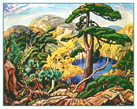 Arthur Lismer Bright Land Pine Tree Canada Landscape Counted Cross Sti | Orenco Originals LLC Arthur Lismer, Group Of Seven Artists, Group Of Seven Paintings, Canada Landscape, Dazzle Camouflage, Tom Thomson, Emily Carr, Canadian Painters, Group Of Seven