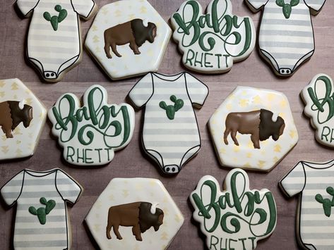 Bison Nursery, Southwestern Baby Shower, Sky Baby Shower, Western Cookies, Cow Baby Shower Theme, Chanel Baby Shower, Cowboy Room, Cow Baby Shower, Kate Baby