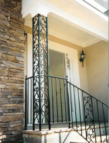 ornamental-iron-columns-from-watson-steel-and-iron Wrought Iron Railing Exterior Front Porch, Metal Columns Front Porch, Front Porch Support Columns, Exterior Porch Columns, Metal Porch Columns, Wrought Iron Porch Columns, Porch Columns Makeover, Wrought Iron Porch Railings, Pergola Plans Roofs