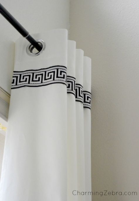 28 Ways to Spruce Up White Curtains – Remodelaholic Sewing Curtains, Drapery Ideas, Curtain Blinds, Ikea Curtains, Burlap Curtains, No Sew Curtains, Drop Cloth Curtains, Simple Curtains, Curtains Ideas