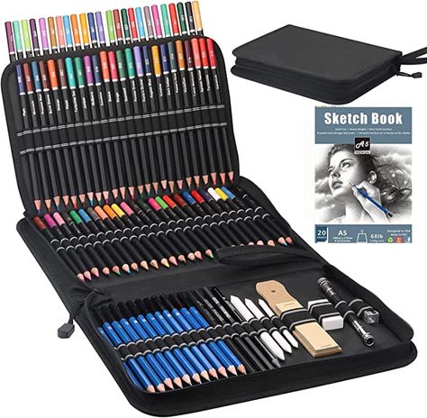 Premium Drawing Pencil Set(96pcs),including 72 Colored Pencils and 24 Sketch Kit,Art Pencil Kit in Zippered Travel Case, for Drawing,Sketching and Coloring,Ideal for Beginner,Artists and Adults Pencil Extender, A5 Sketchbook, Color Pencil Sketch, Pro Art, Drawing Accessories, Colored Pencil Set, Art Pencils, Artist Sketches, Drawing Supplies