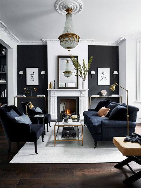 Modern Living Room Furniture Sets, Black Living, Interior Design Minimalist, Sala Grande, Black Living Room, Deco Home, White Living Room, Living Room Sets Furniture, Decor Minimalist