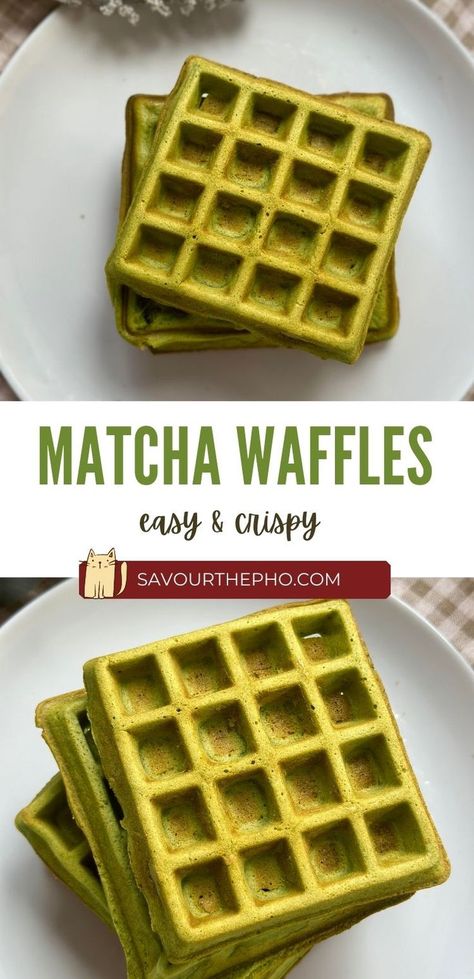 Start your day right with homemade matcha waffles / green tea waffles: crispy, fluffy, and easy-to-make. Using your waffle maker to create this Asian dessert, a delightful twist on your classic breakfast favorite. Green Waffles, Matcha Breakfast, Matcha Waffles, Chicken N Waffles, Matcha Pancakes, Asian Dessert Recipes, Waffle Iron Recipes, Asian Dessert, Green Tea Matcha