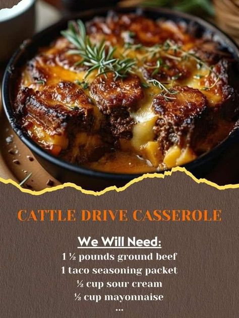 Cattle Drive Casserole, Taco Seasoning Packet, Cattle Drive, Beef Casserole Recipes, Beef Casserole, Beef Recipes Easy, Easy Casserole Recipes, Easy Casserole, Green Chilies