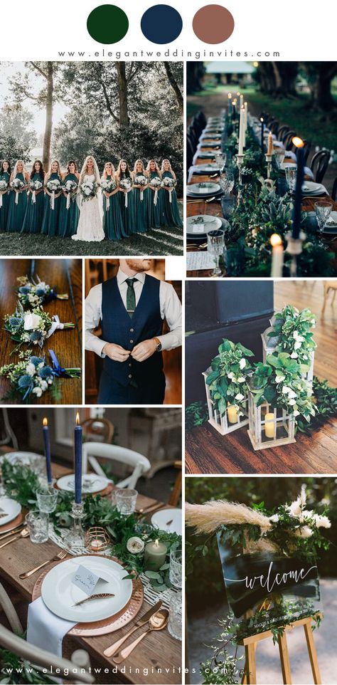 Navy Weddings, Emerald Wedding Colors, Navy Wedding Colors, Forest Green Wedding, Winter Wedding Color Palette, Green And White Wedding, Dark Green Wedding, Navy Suits, Green Weddings