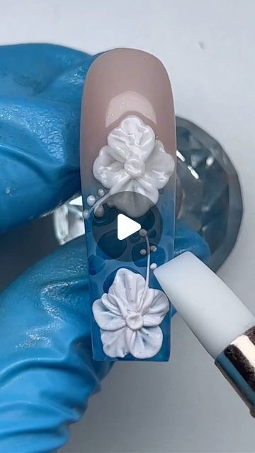 Gabrianna Barraza | Nail Artist on Instagram: "Yes or No?🌺🤍  Using @kiaraskynails 😍  Discount code: GABRIANNANAILS10  Products: ✨Flex Gel  ✨Silicone Tool  #nailart #viralnails #trendynails nail art tutorial 3D flower nails easy nail art beginner nail art hibiscus flower summer nails water nails" Hand Painted Flower Nails, Hibiscus Gel Nails, 3d Hibiscus Flower Nails, Flower Nails Easy, Flower Summer Nails, Beginner Nail Art, 3d Flower Nail Art, Nails Water, Water Nails