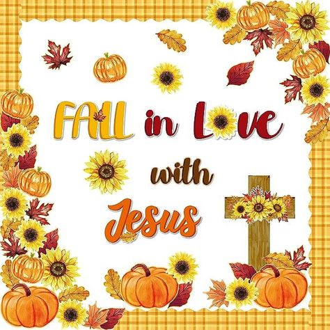 111Pcs Fall in Love with Jesus Christian Bulletin Board Decoration Autumn Maple Leaves Pumpkin Cross Thanksgiving Cutout Name Tags Faith Religious Sunday Wall Decor for Classroom Preschool Chalkboard Fall In Love With Jesus Bulletin Board, Fall In Love With Jesus, Fall Sunday School Bulletin Boards, Sunflower Bulletin Board, Jesus Bulletin Boards, Daycare Bulletin Boards, Mothers Day Crafts Preschool, Christian Thanksgiving, Christian Bulletin Boards